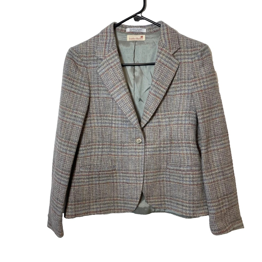 Stanley Blacker Single Breasted Wool‎ Blazer Jacket Womens XS Gray One Button